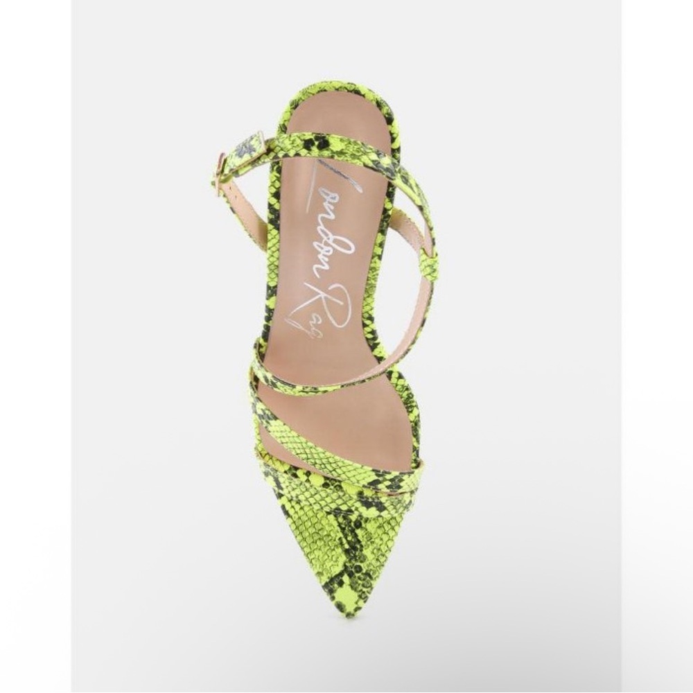 London Rag Women's Cherry Tart Yellow Snake Print Spool Heel Sandal size 9 - Picture 3 of 13